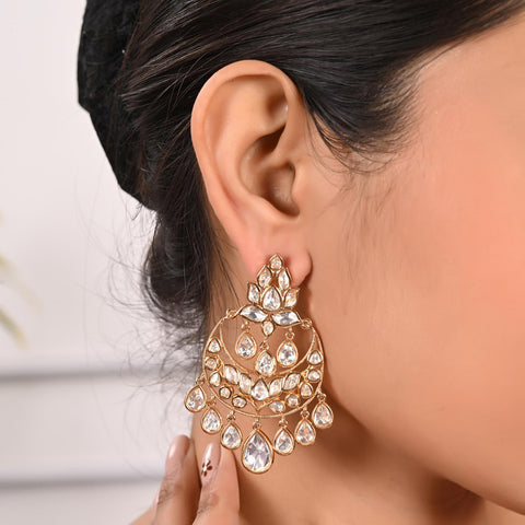 Stunning Real Kundan ChandBali Drop Earrings for Women