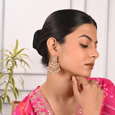 Stunning Real Kundan ChandBali Drop Earrings for Women