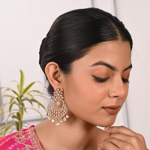 Stunning Real Kundan with CZ ChandBali Drop Earrings for Women