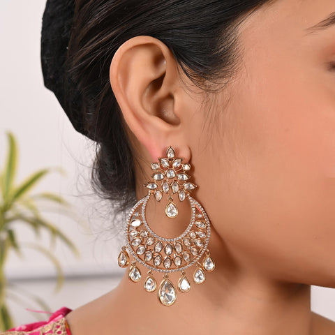 Stunning Real Kundan with CZ ChandBali Drop Earrings for Women