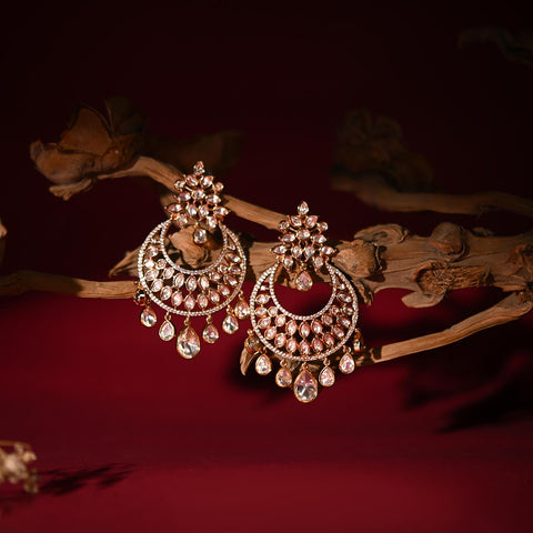 Stunning Real Kundan with CZ ChandBali Drop Earrings for Women