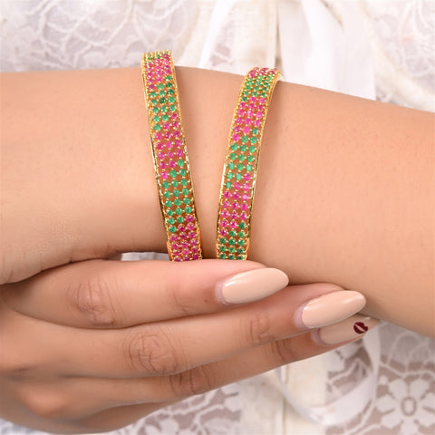 18Kt Gold Plated American Diamond Red & Green CZ Bangle