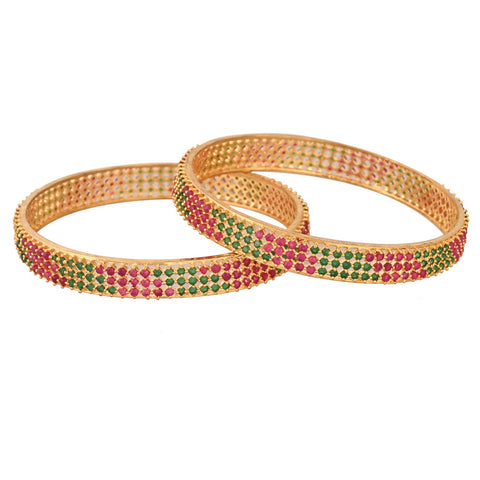 18Kt Gold Plated American Diamond Red & Green CZ Bangle