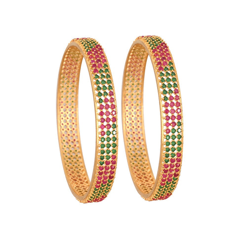 18Kt Gold Plated American Diamond Red & Green CZ Bangle