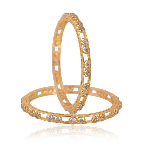 Gold Plated Round Solitaire CZ American Diamond Bangle Kada