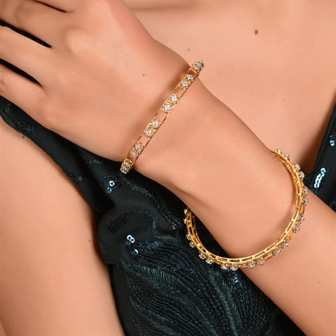 Gold Plated Round Solitaire CZ American Diamond Bangle Kada