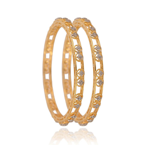 Gold Plated Round Solitaire CZ American Diamond Bangle Kada