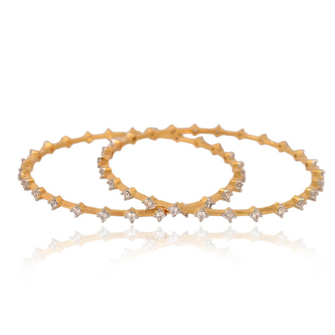 Gold Plated Round CZ American Diamond Sleek Solitaire Bangle