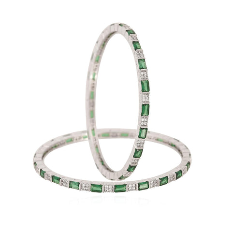 Silver Gold Plated Round CZ Green Blue White American Diamond Sleek Bangle