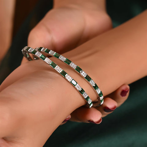 Silver Gold Plated Round CZ Green Blue White American Diamond Sleek Bangle