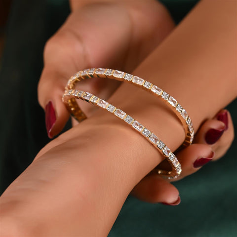 Silver Gold Plated Round CZ Green Blue White American Diamond Sleek Bangle