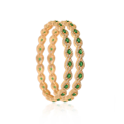 Gold Plated Round CZ Green Red White American Diamond Sleek Pear Bangle