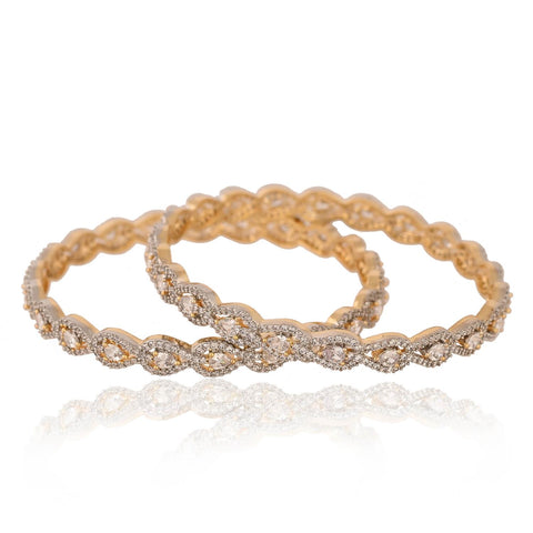 Gold Plated Round CZ Green Red White American Diamond Sleek Pear Bangle