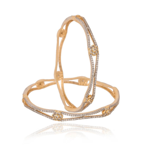 Gold Plated Round CZ White American Diamond Sleek Classy Bangle