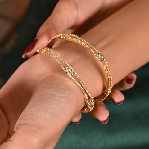 Gold Plated Round CZ White American Diamond Sleek Classy Bangle