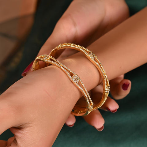 Gold Plated Round CZ White American Diamond Sleek Classy Bangle