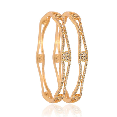 Gold Plated Round CZ White American Diamond Sleek Classy Bangle