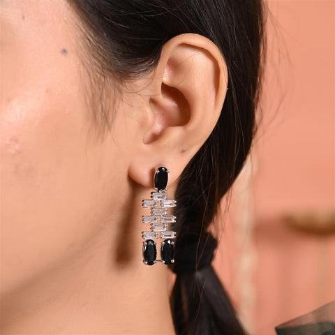 Silver Plated Pink Green Black American Diamond CZ Wedding Necklace Set With Earring