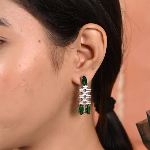 Silver Plated Pink Green Black American Diamond CZ Wedding Necklace Set With Earring