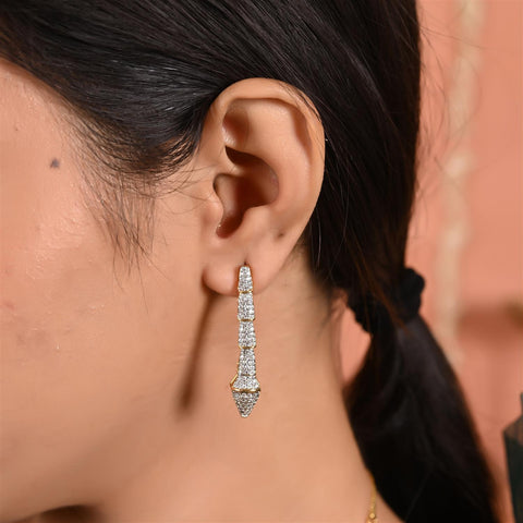Silver Gold Plated American Diamond CZ Sleek Statement Drop Necklace Set With Earring