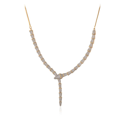 Silver Gold Plated American Diamond CZ Sleek Statement Drop Necklace Set With Earring