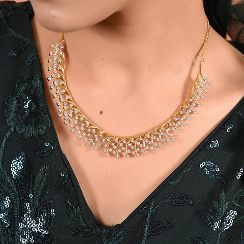 Silver Gold Plated American Diamond CZ Sleek Statement Drop Necklace Set With Earring