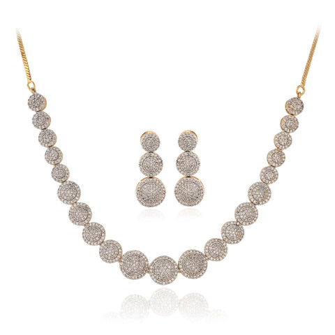 Gold Plated American Diamond CZ Graduation Single Line Necklace Set With Earring