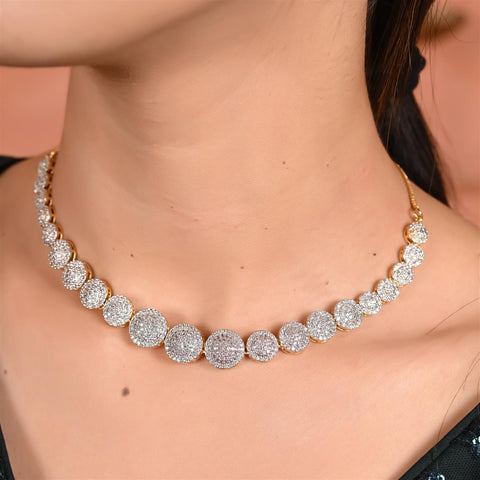 Gold Plated American Diamond CZ Graduation Single Line Necklace Set With Earring