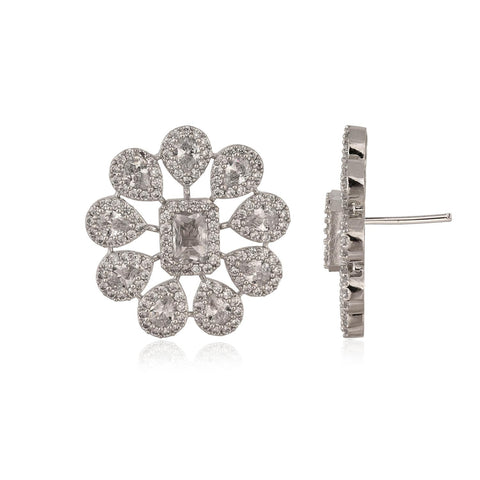 Silver Plated American Diamond CZ Sleek Choker Necklace Set With Earring