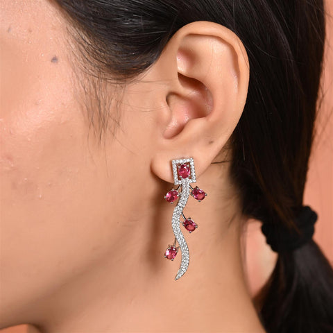 Silver Rose Plated American Diamond CZ Sleek Statement Multi color Necklace Set With Earring