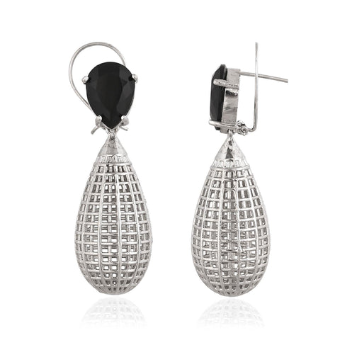 Designer CZ Red Green White Rose Silver Long Dangler Earrings