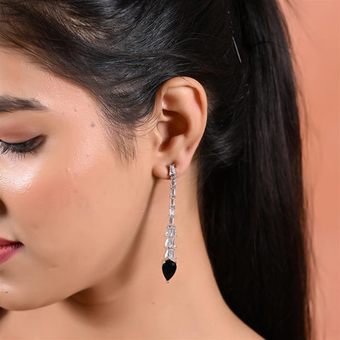 Designer CZ Pink Green Green White Silver Plated Sleek Long Dangler Earrings