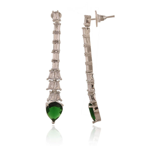 Designer CZ Pink Green Green White Silver Plated Sleek Long Dangler Earrings