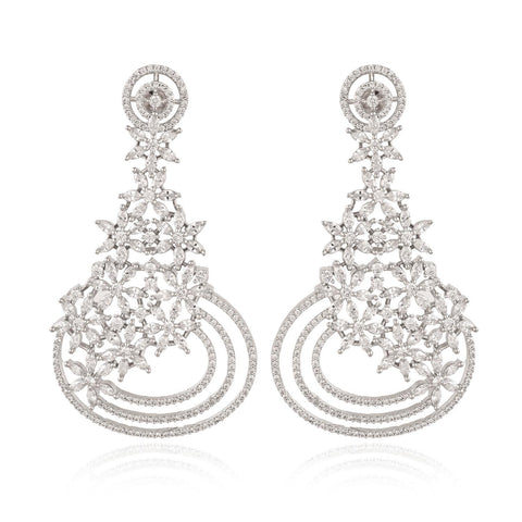 Designer CZ Rose Gold & Silver Plated White Chandelier Dangler Earrings