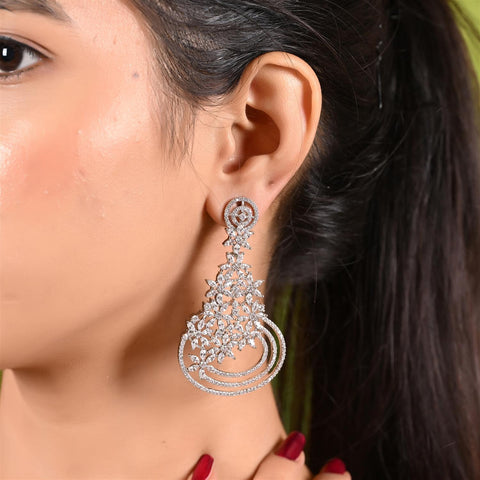 Designer CZ Rose Gold & Silver Plated White Chandelier Dangler Earrings