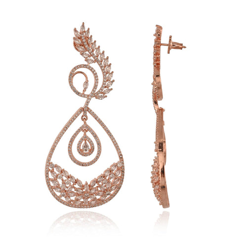 Cocktail CZ Rose Gold & Silver Plated White Chandelier Dangler Earrings