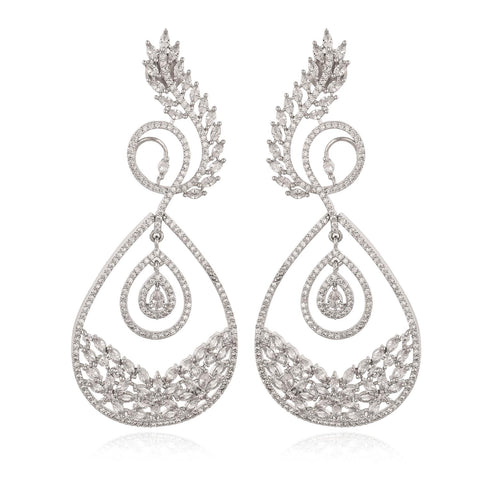 Cocktail CZ Rose Gold & Silver Plated White Chandelier Dangler Earrings