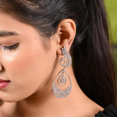 Cocktail CZ Rose Gold & Silver Plated White Chandelier Dangler Earrings