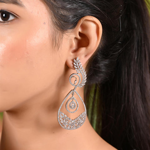Cocktail CZ Rose Gold & Silver Plated White Chandelier Dangler Earrings