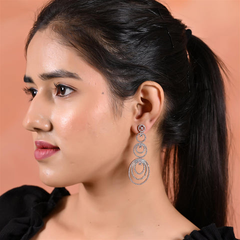 Looping CZ Rose Gold & Silver Plated White Chandelier Dangler Earrings