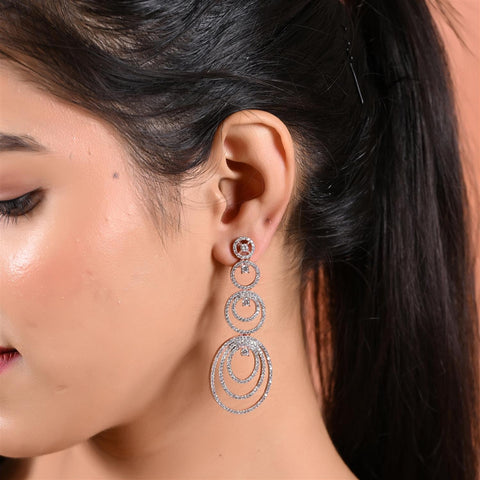 Looping CZ Rose Gold & Silver Plated White Chandelier Dangler Earrings