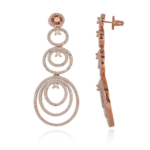 Looping CZ Rose Gold & Silver Plated White Chandelier Dangler Earrings