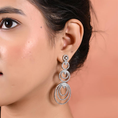Looping CZ Rose Gold & Silver Plated White Chandelier Dangler Earrings