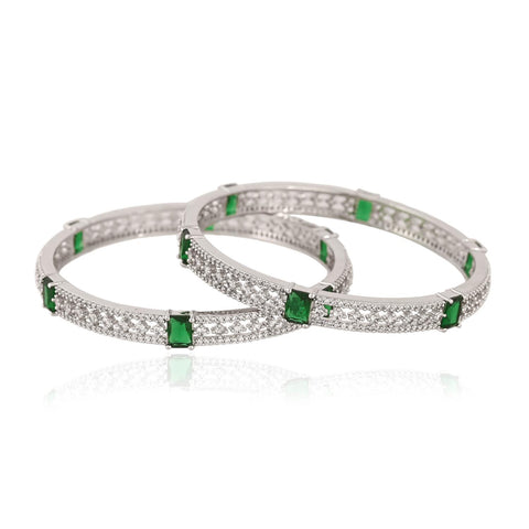 Rose Gold Plated Round CZ Pink Green American Diamond Sleek Multiwear Bangle