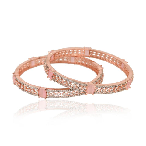 Rose Gold Plated Round CZ Pink Green American Diamond Sleek Multiwear Bangle