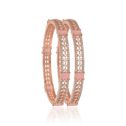 Rose Gold Plated Round CZ Pink Green American Diamond Sleek Multiwear Bangle