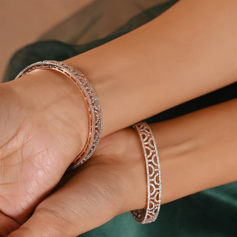 Rose Gold Plated Round CZ  White American Diamond Abstract Kada Bangle