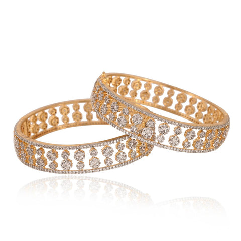 Gold Plated Round CZ White openable American Diamond Kada Bangle