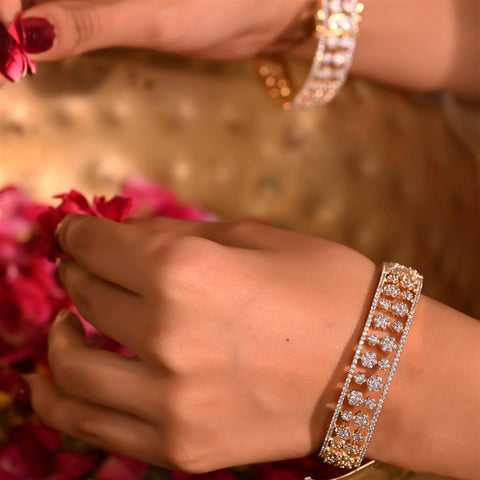 Gold Plated Round CZ White openable American Diamond Kada Bangle