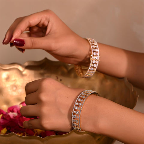 Gold Plated Round CZ White openable American Diamond Kada Bangle